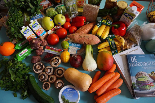 Cookbook and Vegetables.